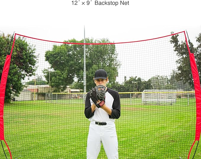 ZELUS Collapsible Barricade Backstop Net 12x9 ft, Net for Lacrosse, Baseball, Basketball, Soccer, Field Hockey and Softball Practice Barrier, Portable Hitting Net for Backyard, Park, with Carry Bag