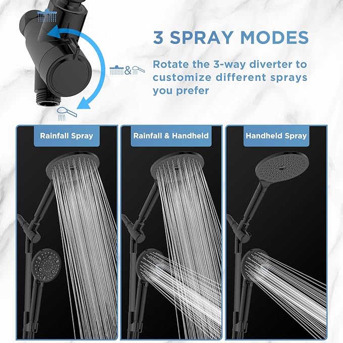 Dual Filtered Rain Shower Head Combo, High Pressure Handheld Shower Head with Adjustable Bar - Rainfall Shower Head And Showerhead with Filter for Hard Water - Removes Chlorine