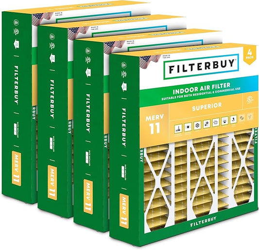 Filterbuy 20x25.25x3.5 Air Filter MERV 11 (MPR 1200) Allergen Defense Replacement (4-Pack), Pleated HVAC AC Furnace Filters for Aprilaire Space-Gard 102/2120 (Actual Size: 19.94 x 25.38 x 3.75)