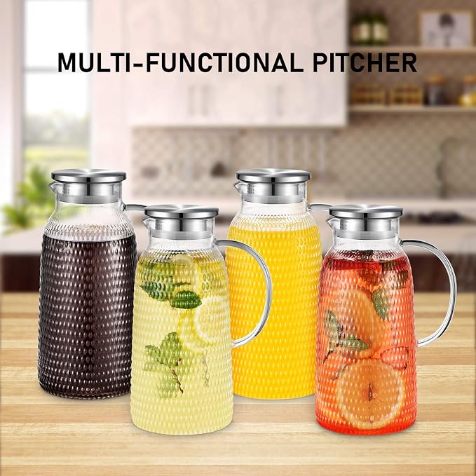 Aofmee 80oz Glass Pitcher with Lid, 2.4 Liter Water Pitcher, Glass Carafe - Image 6