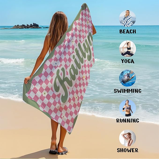 JML Personalized Beach Towel with Name, Custom Flower Beach Towel, Customized Microfiber Pool Towel, Quick Dry & Absorbent Swim Towel for Adult,Anniversary, Birthday, Summer Holiday,Vacation-FlexoryFit