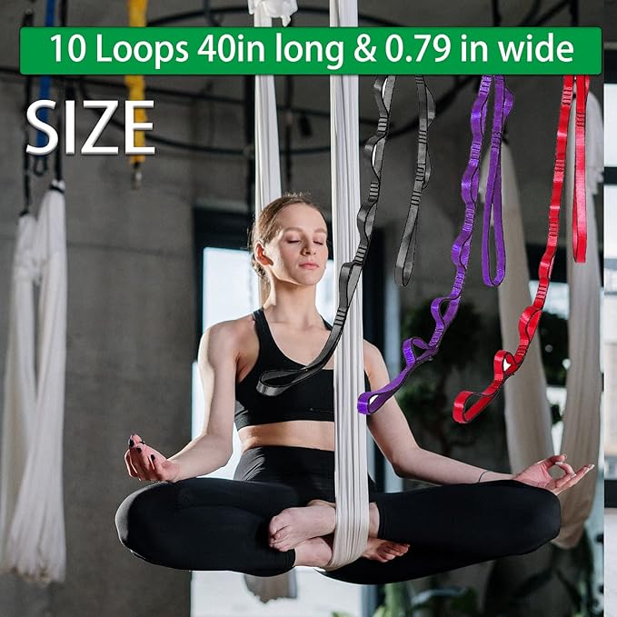 Aerial Yoga Hammock Daisy Chains Strap, Strong 22kN Adjustable with 10 Loops, No Stretch, Climbing Strap Nylon Chain Sling for Aerial Yoga,Swing, Hammock, Suspension, Exercise-FlexoryFit