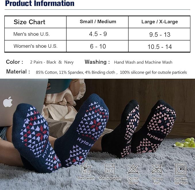 Hylaea Unisex Non Slip Socks with Grip for Yoga, Hospital, Pilates, Barre | Ankle, Cushioned-FlexoryFit
