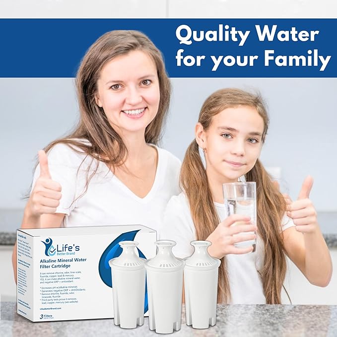 Alkaline Brita Water Filter Replacement - Compatible Alkaline Pitcher Filter - Enhances Taste and pH Level - Pack of 3