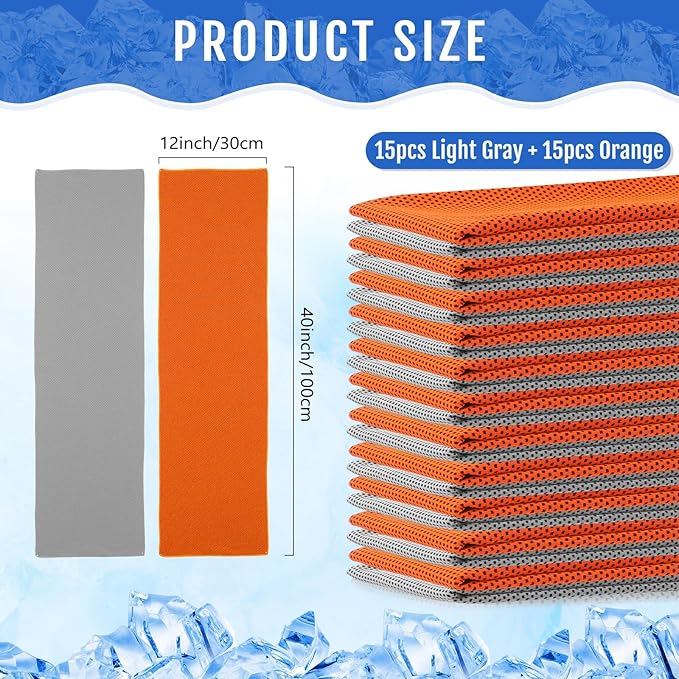 Hosuly 30 Pack Cooling Towels, 40"x12" Ice Breathable Soft Chilly Sweat Rag Microfiber Workout Rags for Gym Cooling Towels for Neck and Face for Yoga Golf Sport Running-FlexoryFit