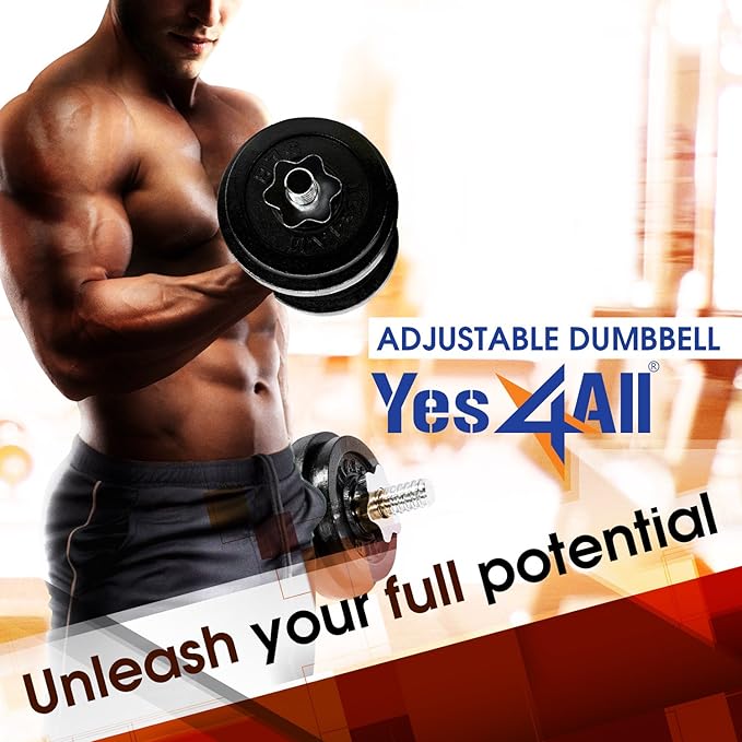 Yes4All Adjustable Dumbbell Set with Weight Plates/Connector - Exercise & Workout Equipment - Size Options 40lbs to 200lbs-FlexoryFit