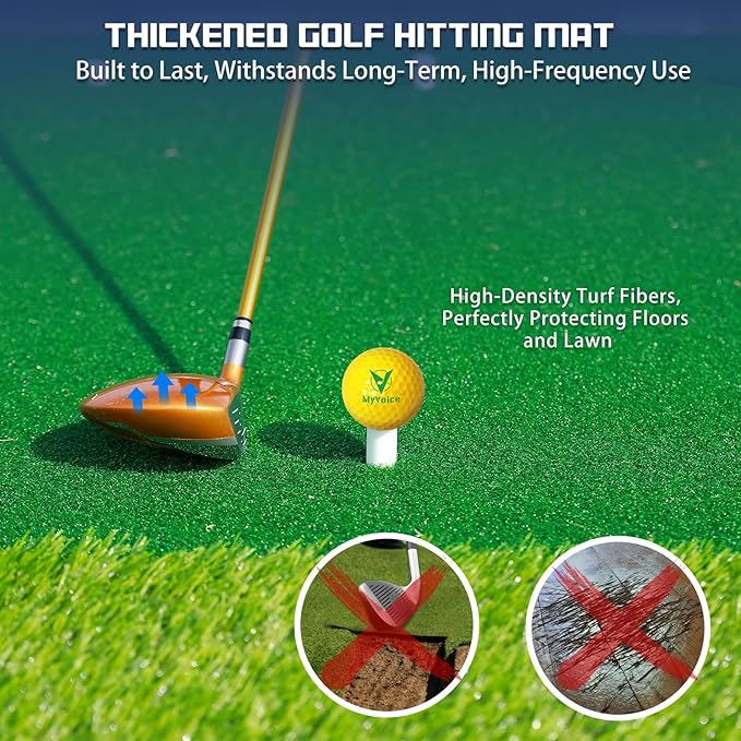 Upgrade Multi-Function Golf Hitting Mat – MyVoice 5x4ft Thickened Mat with Interchangeable Turf, Durable Non-Slip Base for Indoor & Outdoor Practice, Ideal for Golfers of All Levels