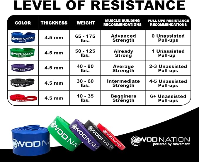 WOD Nation Pull Up Assistance Bands (10-175lbs Band) - Best for Pullup Assist, Chin Ups, Resistance Bands Exercise, Stretch, Mobility Work & Serious Fitness - 41 inch Straps-FlexoryFit