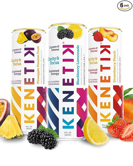 KENETIK Nootropic Ketone Drink, Ketones for Energy & Focus, Caffeine & Sugar Free, High Performance D-BHB Ketone Mix, Fuel w/Zero Crash or Jitters, Ready to Drink - Variety 6 Pk-FlexoryFit