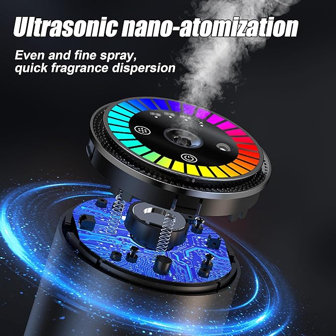 Smart Car Air Freshener, Car Air Freshener Diffuser with Starry Sky Projection and 50ml Perfume, Cars Scent Diffuser with RGB Music Syncing Light, 3 Mode Adjustable Auto On/Off Cars Diffuser, Cologne