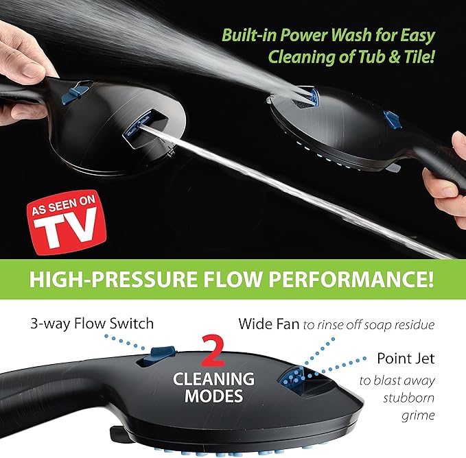 Hotel Spa AquaCare for California As-Seen-On-TV High Pressure Handheld Rain 50-mode 3-way Shower Head Combo, Anti-clog Jets, 2-mode Tub & Pet Power Wash, Wall Bracket, 6 ft. Hose, Rubbed Bronze