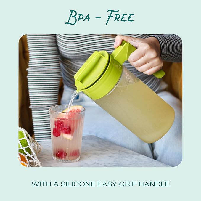 Takeya Airtight Pitcher - Everyday-Use Airtight Pitcher for Iced Tea & More - Clear Pitcher with Lid - Lightweight Kitchen Essential - Spill-Proof & Durable Kitchenware - 2 Quart, Avocado