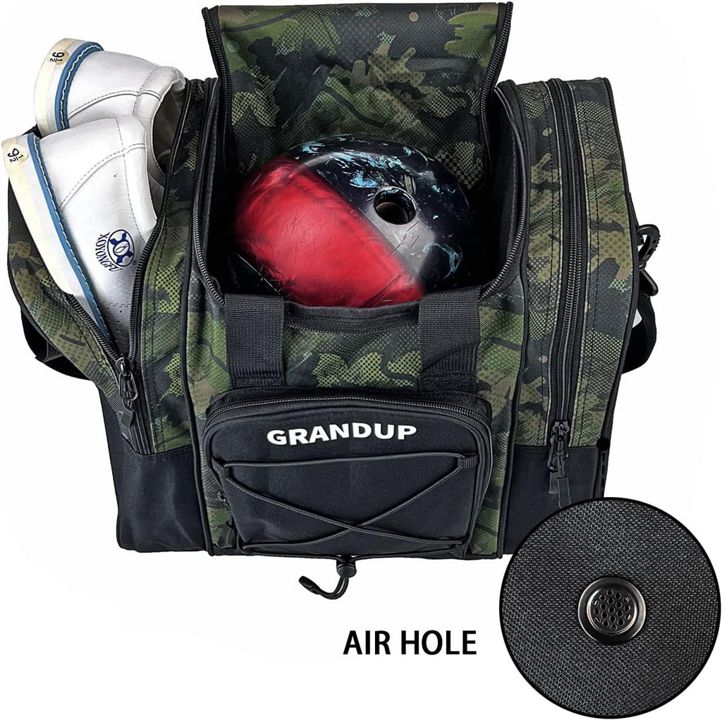 GRANDUP Bowling Ball Bag for Single Ball - Black Bowling accessories Ball Tote Bag Bowling Bag with Padded Ball Holder - Fits Bowling Shoes Up to Mens Size 14