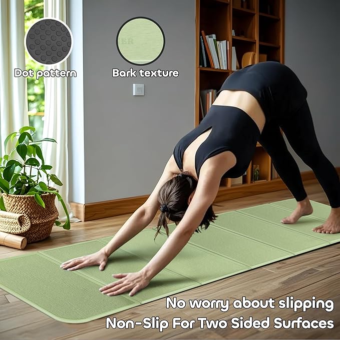 Foldable Yoga Mat 12mm Extra Thick Joint Protection,Portable Design for Travel/Pilates/Board/Camping,Environmental Sports Mat Non-Slip Gym Mat,Odorless POE Material-FlexoryFit
