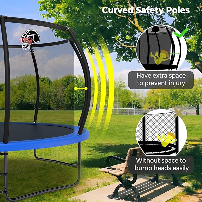 10 12 14 15 16FT Outdoor Trampolines for Kids and Adults, Pumpkin Trampoline with Curved Poles, Recreational Trampoline with Basketball Hoop and Safety Enclosure Net for Kids and Adults-FlexoryFit