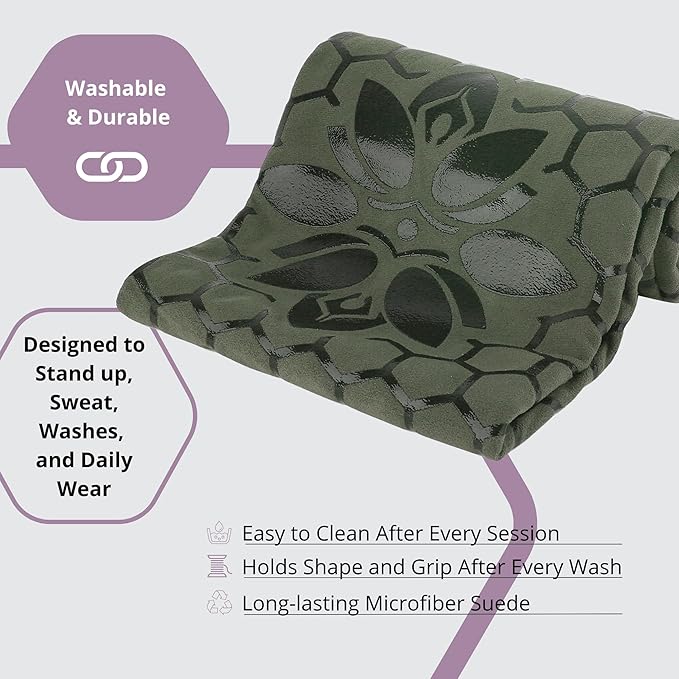 Clever Yoga Non-Slip Hot Yoga Towel – Non-Slip Grip for Hot Yoga, Sweat Absorbent, Honeycomb Silicone Grip, Stays Flat – Ideal for Pilates, Travel, Washable & Lightweight - Olive-FlexoryFit