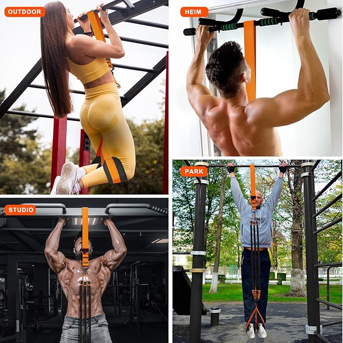 HPYGN Pull Up Assistance Bands, Heavy Duty Resistance Band for Pull Up Bar, Adjustable Weight/Size with Fabric Feet/Knee Rest, Bands for Pull Up Assist for Strength Training, Pull Up Assist Band-FlexoryFit