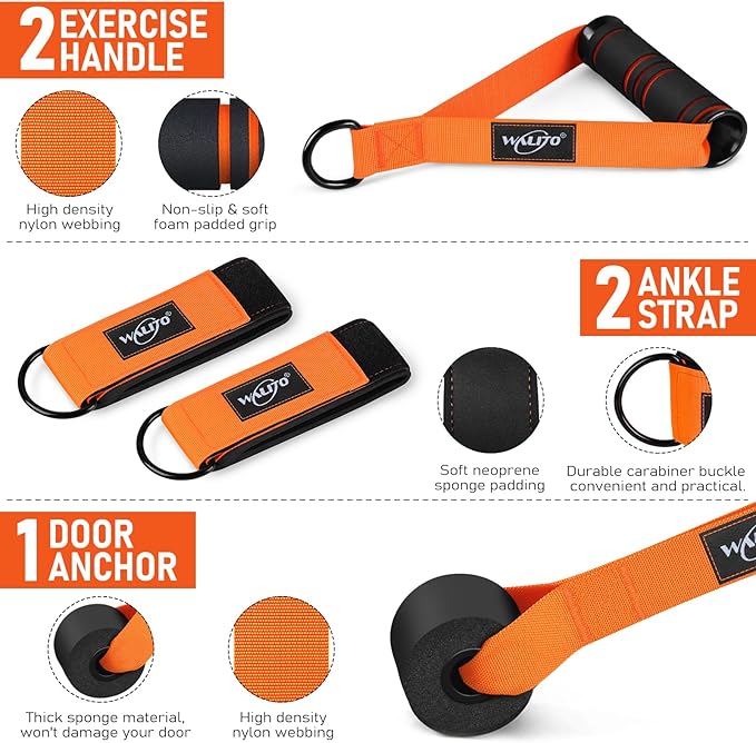 WALITO Resistance Bands Set - Exercise Bands with Handles, Door Anchor, Legs Ankle Straps, for Heavy Resistance Training, Physical Therapy, Muscle Training, Yoga, Home Workouts-FlexoryFit