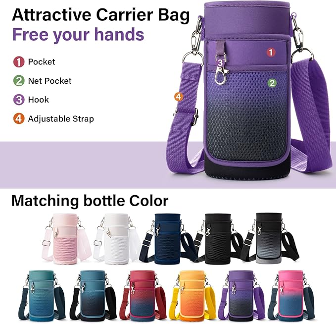 Insulated Water Bottle | Thickened Stainless Steel Vacuum Metal | Portable Sports Water Jug for Gym and Hiking with Straw, Carrier Bag, Handle Strap | BPA-Free 32 oz-FlexoryFit
