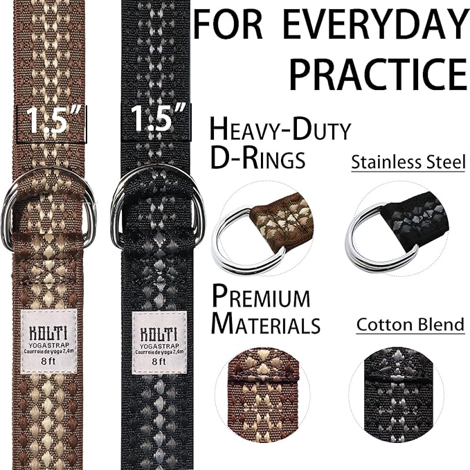 Yoga Exercise Adjustable Straps 8FT with Durable D-Ring for Pilates & Gym Workouts | Hold Poses, Stretch, Improve Flexibility & Maintain Balance-FlexoryFit