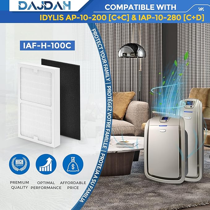 Idylis Air Purifier Replacement Filter C for Idylis Air Purifier IAP-10-200 IAP10200 [C+C] IAP-10-280 IAP10280 [C+D] and LOWESRAPF-C-4 with Idylis Air Filters IAF-H-100C, 2 HEPA & 4 Carbon Pre-filter