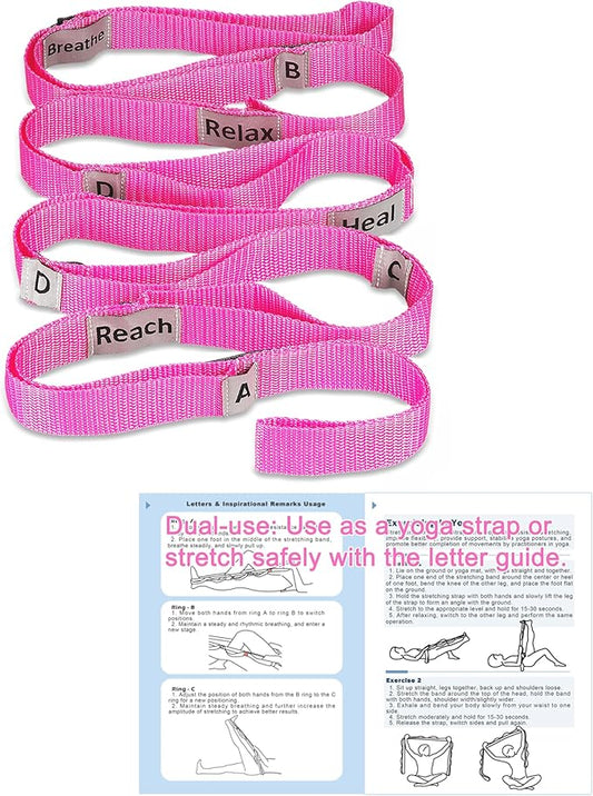 Stretching Strap Yoga Strap with 10 Loops, Non-Elastic Stretch Band for Physical Therapy, Flexibility, Exercise, Pilates, Dance & Gymnastics Workout-FlexoryFit