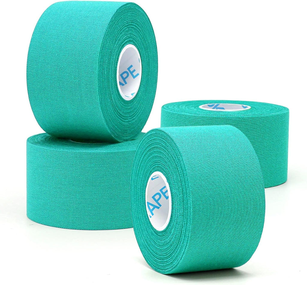 OK TAPE 4 Rolls Athletic Tape, Sports Tape for Injuries, Rigid, Easy Tear Medical Tape, Wrist Tape, No Sticky Residue | Secure Ankle, Finger, Knee- 1.5inch x 15yards (Teal Blue)