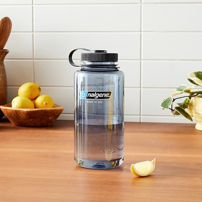 Nalgene Tritan Water Bottle 32 OZ Wide Mouth | BPA-Free | For Camping | Leak-Proof | Gray w/ Black Lid | Pack of 6