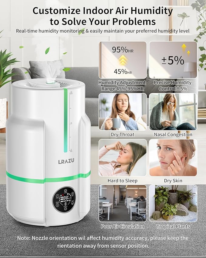 6L Cool Mist Humidifier with Smart Humidistat, Ultra Quiet 22dB for Large Bedroom and Baby Nursery, 50H Runtime, Top Fill, Essential Oil Diffuser, Remote Control, White