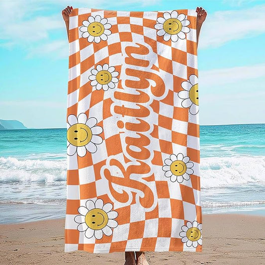 JML Personalized Beach Towel with Name, Custom Flower Beach Towel, Customized Microfiber Pool Towel, Quick Dry & Absorbent Swim Towel for Adult,Anniversary, Birthday, Summer Holiday,Vacation-FlexoryFit