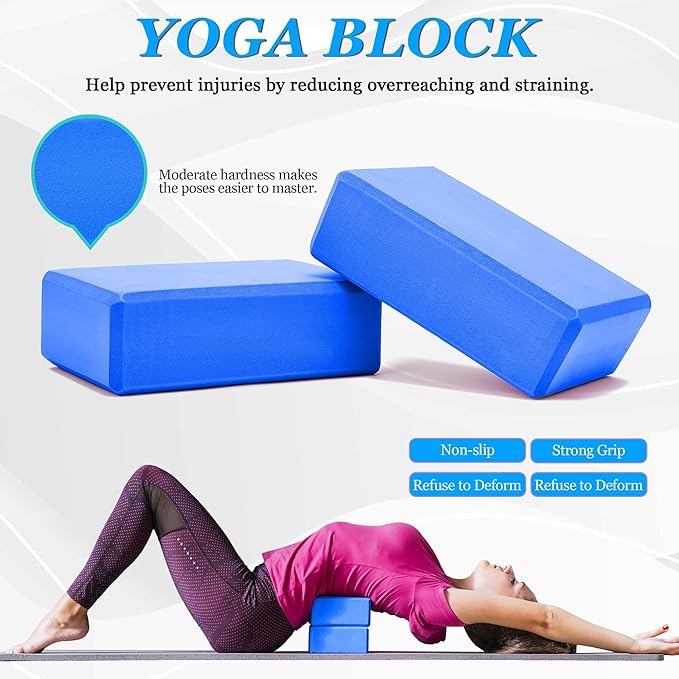 Yoga Wheel Set, Wheel Foam Roller with Back Cracker Roller for Pain Relief & Deep Tissue Massage and Stretching 500lbs Capacity, Trigger Point Therapy Massage Ball, Yoga Blocks 2 Pack with Strap-FlexoryFit