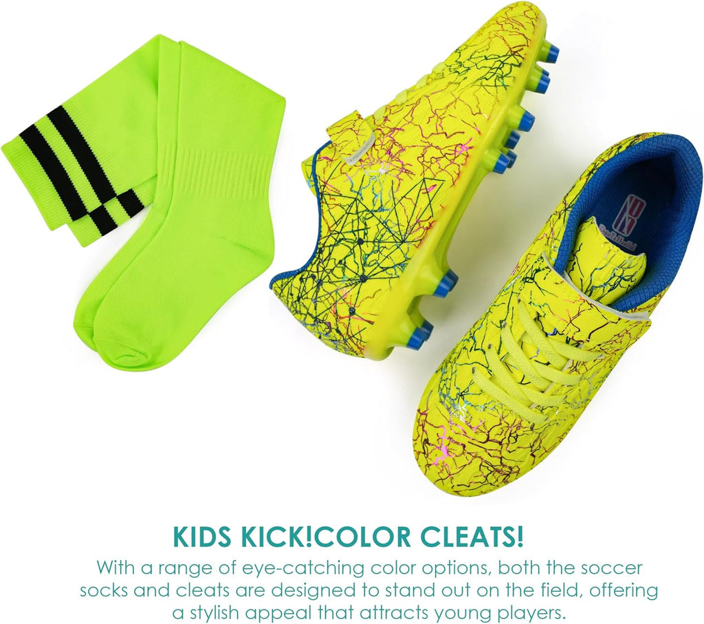 brooman Kids Firm Ground Soccer Cleats Boys Girls Football Cleats with Soccer Socks