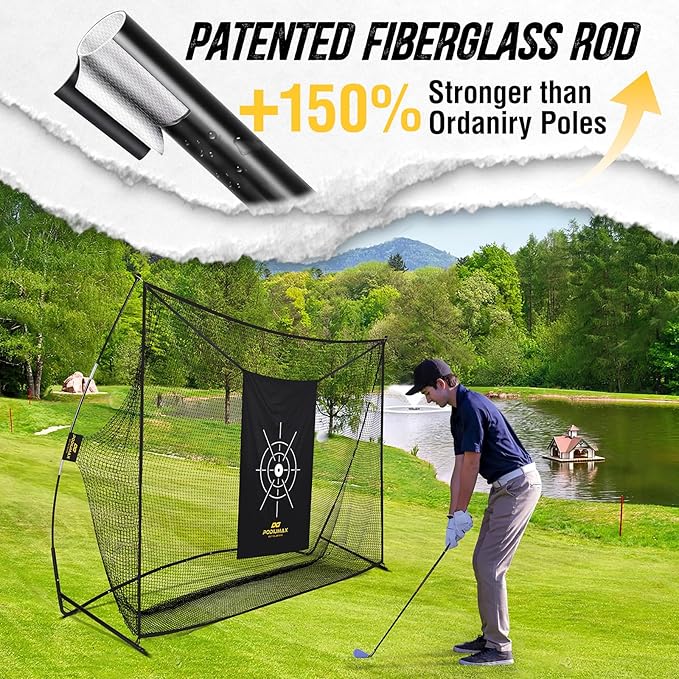 PodiuMax Golf Net, 10x7ft Golf Practice Net with Noise Reduce Silk Target Driving Real Balls, Hitting Nets for Backyard Garage, Improve Chipping Putting Pitching, Gift for Men & Golfers