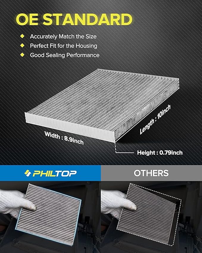 PHILTOP Cabin Air Filter, Replacement for CF11819, Sonata 2011-2015, Optima 2011-2015, Equinox 2010-2017, Santa Fe(Sport/XL), Terrain, Vue, Sedona, Premium Cabin Filter with Activated Carbon Filter