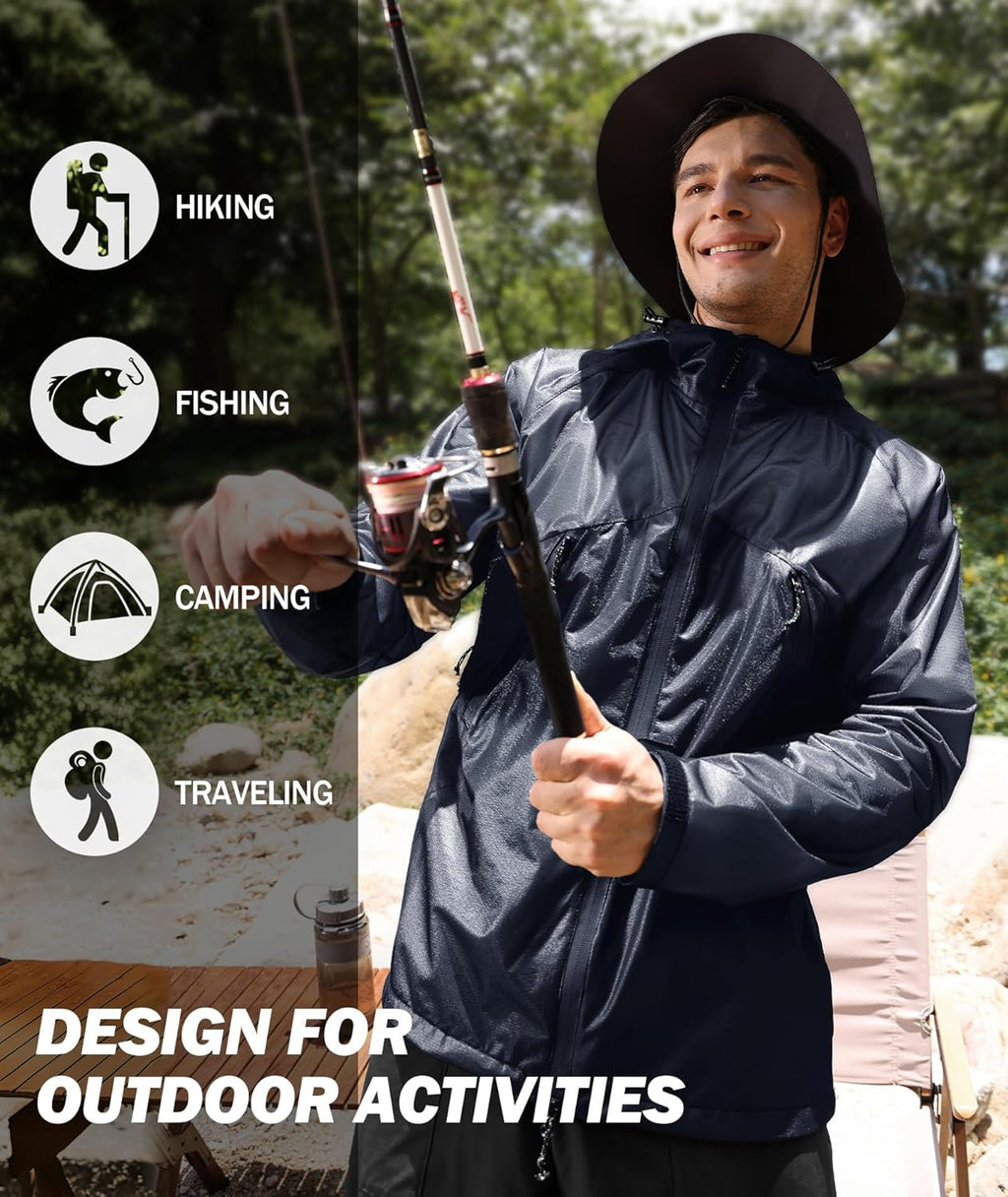 SWISSWELL Mens Lightweight Rain Jackets Raincoat with Hood Waterproof Windbreaker Jackets for Cycling Golf Fishing Running
