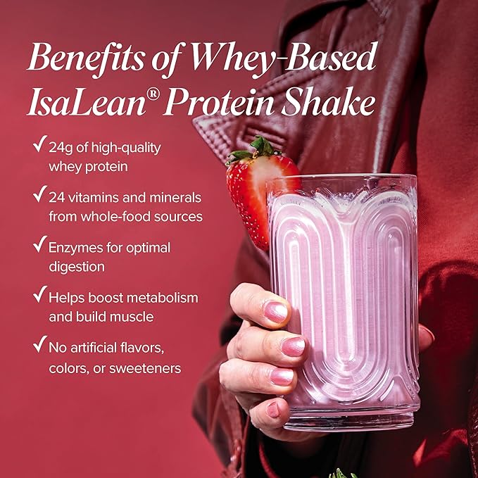 IsaLean Protein Shake - Complete Superfood Meal Replacement for Maintaining Healthy Weight and Lean Muscle Growth with 24 Vitamins and Minerals - 28.6 oz - 14 Meal Canister (Strawberry Cream)-FlexoryFit