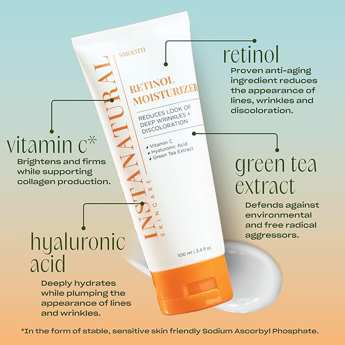 InstaNatural Retinol Moisturizer Nighttime Face Moisturizing Cream, Brightens and Reduces Signs of Aging, Wrinkles, Lines and Discoloration, with Vitamin C and Hyaluronic Acid, 3.4 Fl Oz-FlexoryFit