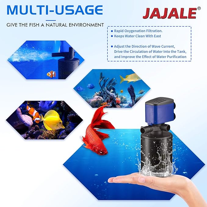 210 GPH Internal Filter Submersible Pump - 3 in 1 Aquarium Fish Tank Pump with Oxygenation, Filtration & Water Cycling, 3.3 ft max lift, 15W - 2 Pack