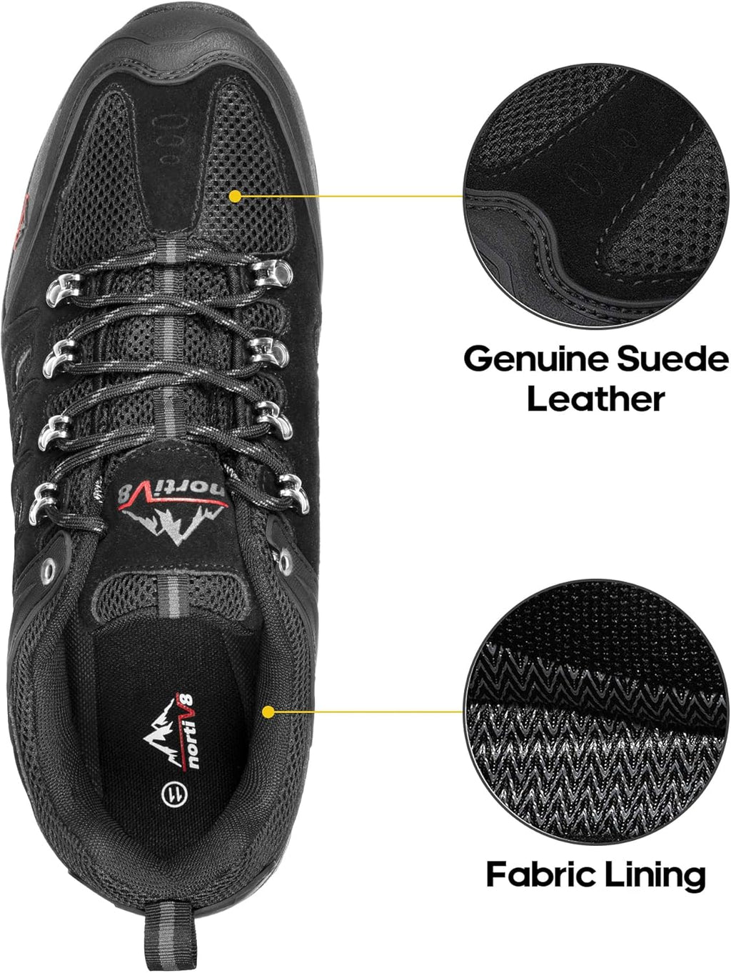 NORTIV 8 Men's Waterproof Hiking Shoes Leather Low-Top Hiking Shoes for Outdoor Trailing Trekking Camping Walking Quest