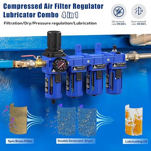 3/8" NPT Compressed Air Filter Regulator Lubricator Combo, Air Compressor Dryer - Image 3