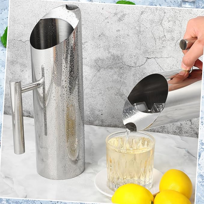 3 Pack 53oz/1.5l Stainless Steel Water Pitcher Modern Metal Pitcher with Ice Guard Silver Carafe Drink with Handle or Iced Hot Drink Tea Juice Coffee Beer