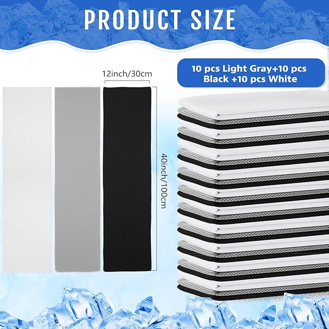 Hosuly 30 Pack Cooling Towels, 40"x12" Ice Breathable Soft Chilly Sweat Rag Microfiber Workout Rags for Gym Cooling Towels for Neck and Face for Yoga Golf Sport Running-FlexoryFit