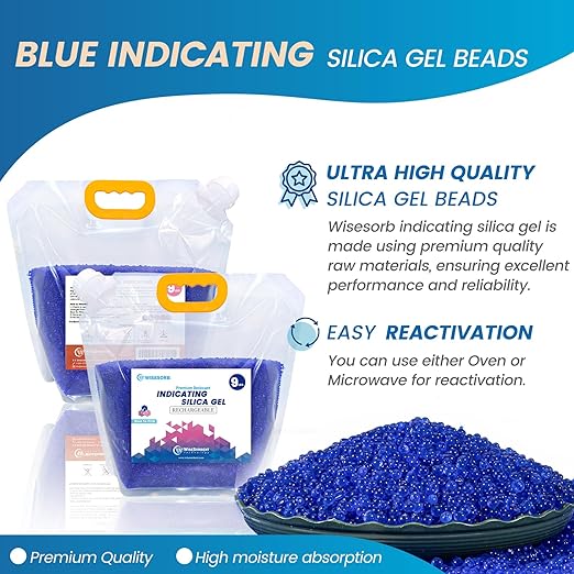 Net 9LBS Blue Indicating Silica Gel Beads Desiccants (Industry Standard 3-5 mm) - Reusable Desiccant Beads Silica Beads [Blue to Pink]