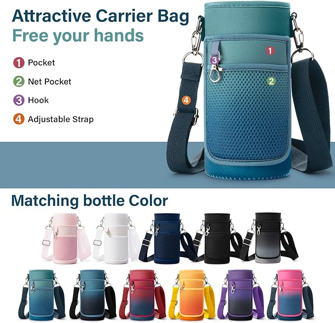Insulated Water Bottle | Thickened Stainless Steel Vacuum Metal | Portable Sports Water Jug for Gym and Hiking with Straw, Carrier Bag, Handle Strap | BPA-Free 32 oz-FlexoryFit