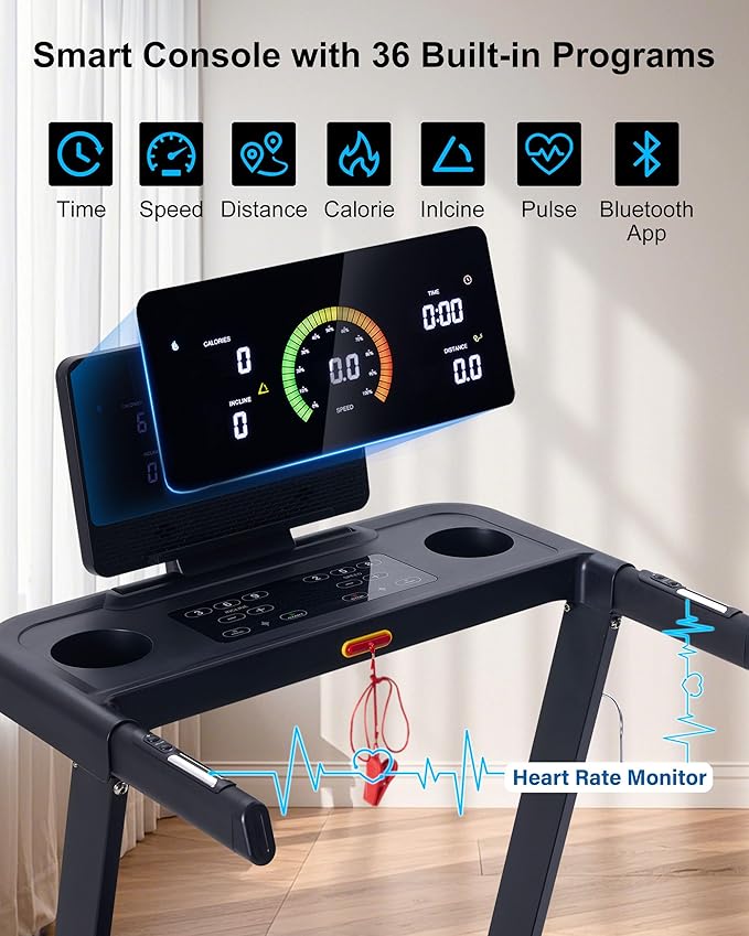 Auto Incline Treadmill, 20% Incline, 3.0HP, 10 MPH Running Machine, 18.5" Wide Belt, 350 lbs Capacity, Treadmill for Home with Bluetooth App-FlexoryFit