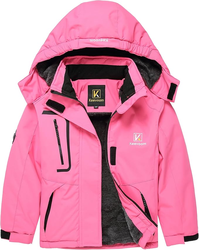 Keevoom Girl's Ski Jacket Winter Warm Thick Snow Coat Windproof Kids Outdoor Hooded Jackets-FlexoryFit