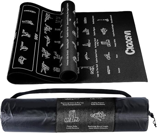 Instructional Travel Yoga Mat with 75 Poses & Exercises - Non-slip Exercise Mat for Home Workout, Includes Carrying Bag - Perfect for Beginners, 68"x24"x0.25"-FlexoryFit