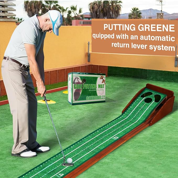 Putting Green Indoor,Golf Putting mat with Auto Ball Return – Premium Golf Putting Mat for Home, Office, or Outdoors – Perfect Golf Gift for Men & Women, Practice Anywhere