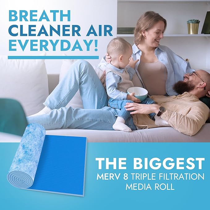 NORTHWEST ENTERPRISES Cut to Size Floor Vent Air Filters for home - MERV 8 Electrostatic Cut to Fit Air Filter Roll & Adhesive Hook Tape (12" x 120" Triple Filtration)