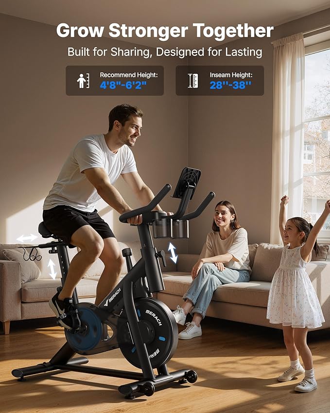 MERACH Exercise Bike, Brake Pad Stationary Bike with Exclusive App, Low Noise Indoor Cycling Bike with 300lbs Weight Capacity, Tablet Mount and Fitness Courses for Weight Loss-FlexoryFit